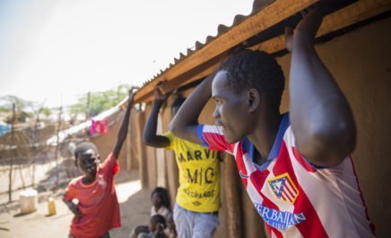 The family of Rose Nathike Lokonyen, 23, from South Sudan, who is competing in the 800 metres at the Rio 2016 Olympic games, as part of Team Refugees. Kakuma Refugee camp, Northern Kenya.