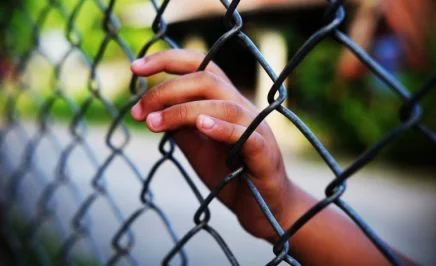 Photo of a children's hand on a fence